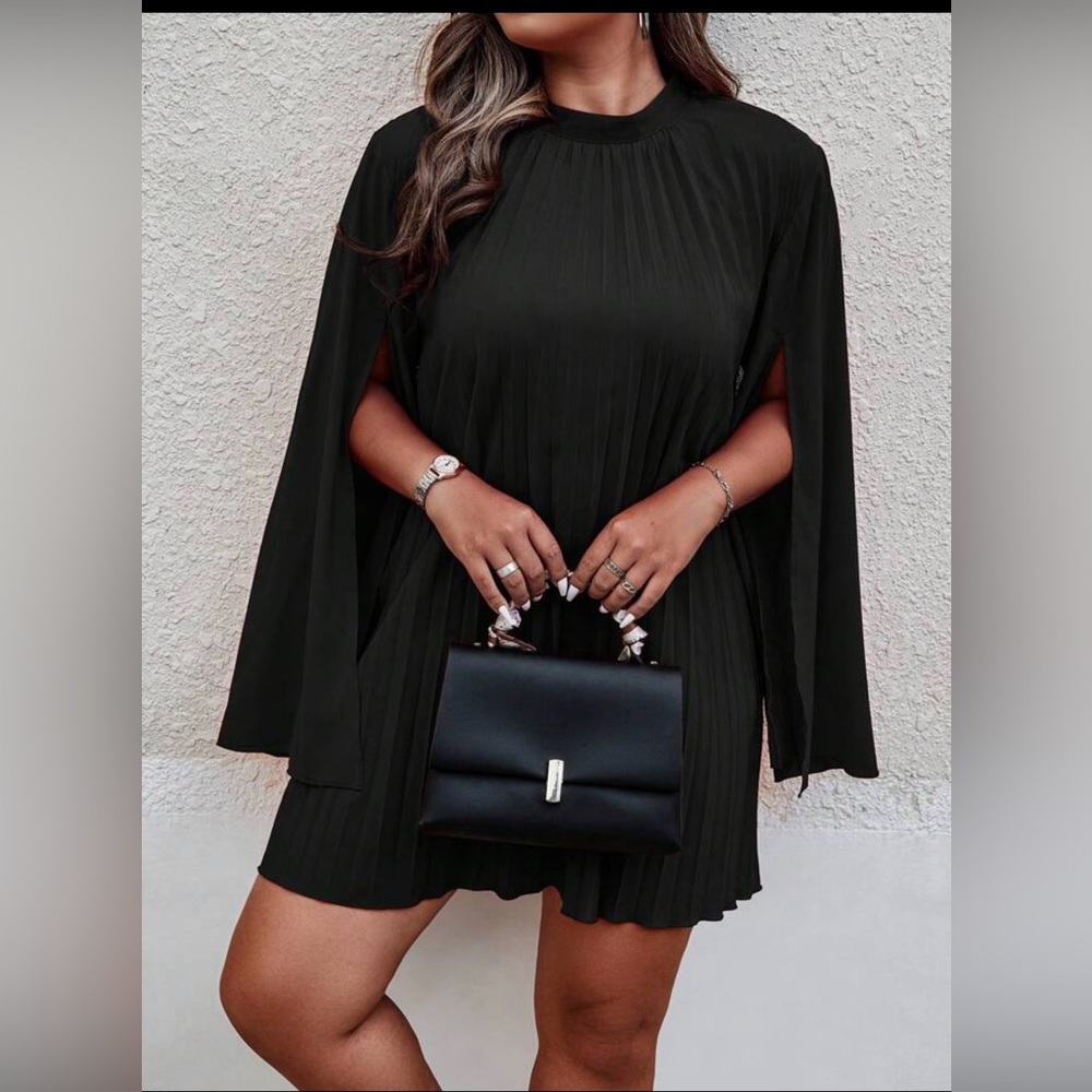 NWOT SHEIN 1XL (14) Black Clasi Plus Mock Neck Cloak Sleeve Dress